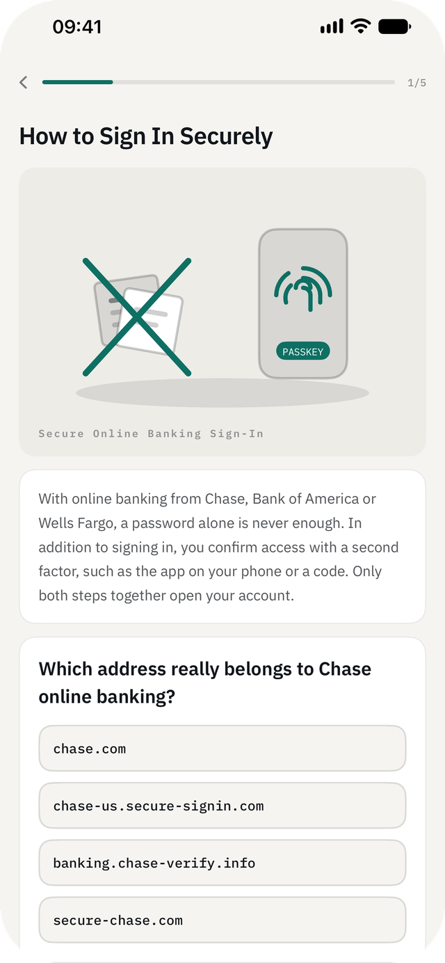 Cyber Security Awareness Fit on iPhone — Lesson: Read it, then put it to use: every lesson ends with an exercise.