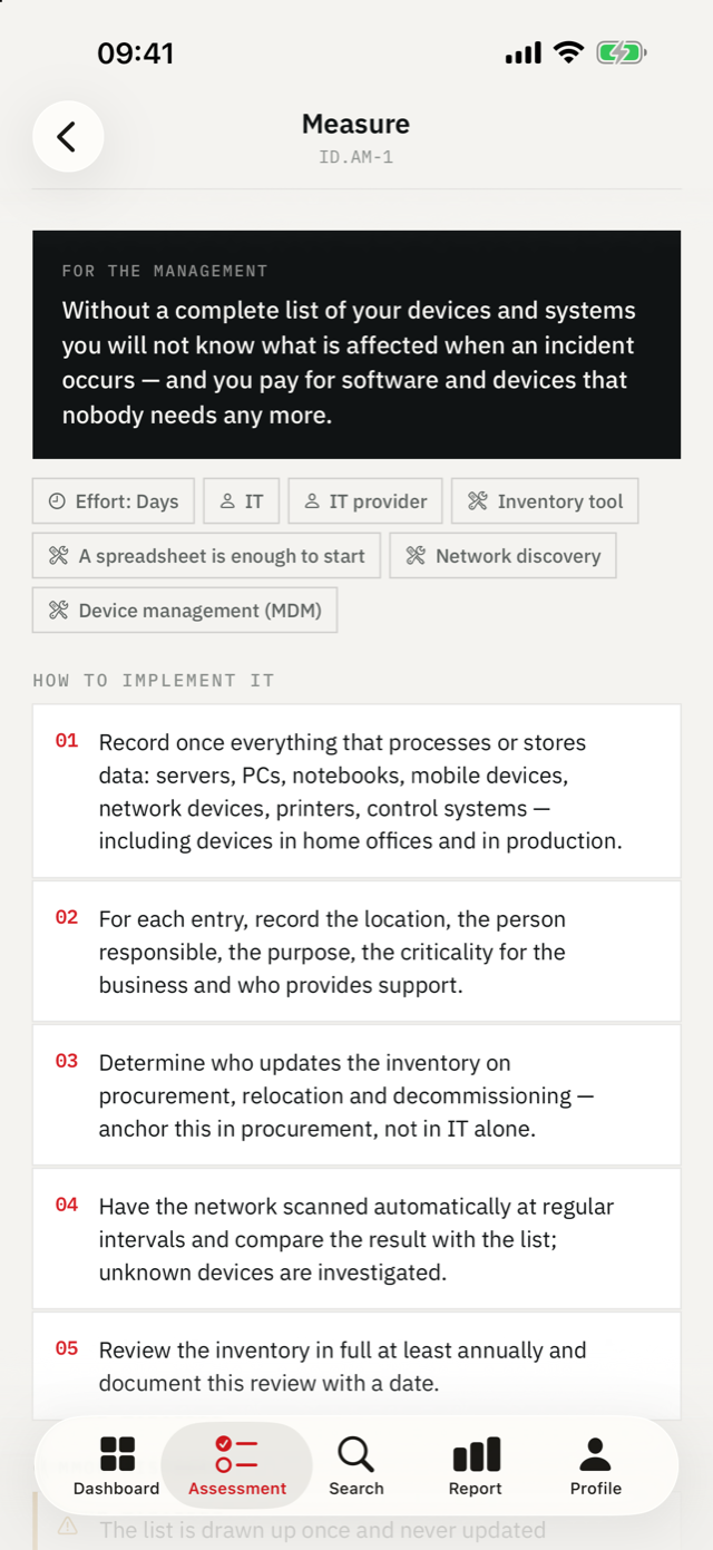 IKT-Minimalstandard on iPhone — Steps, common mistakes, effort, and the audit evidence.