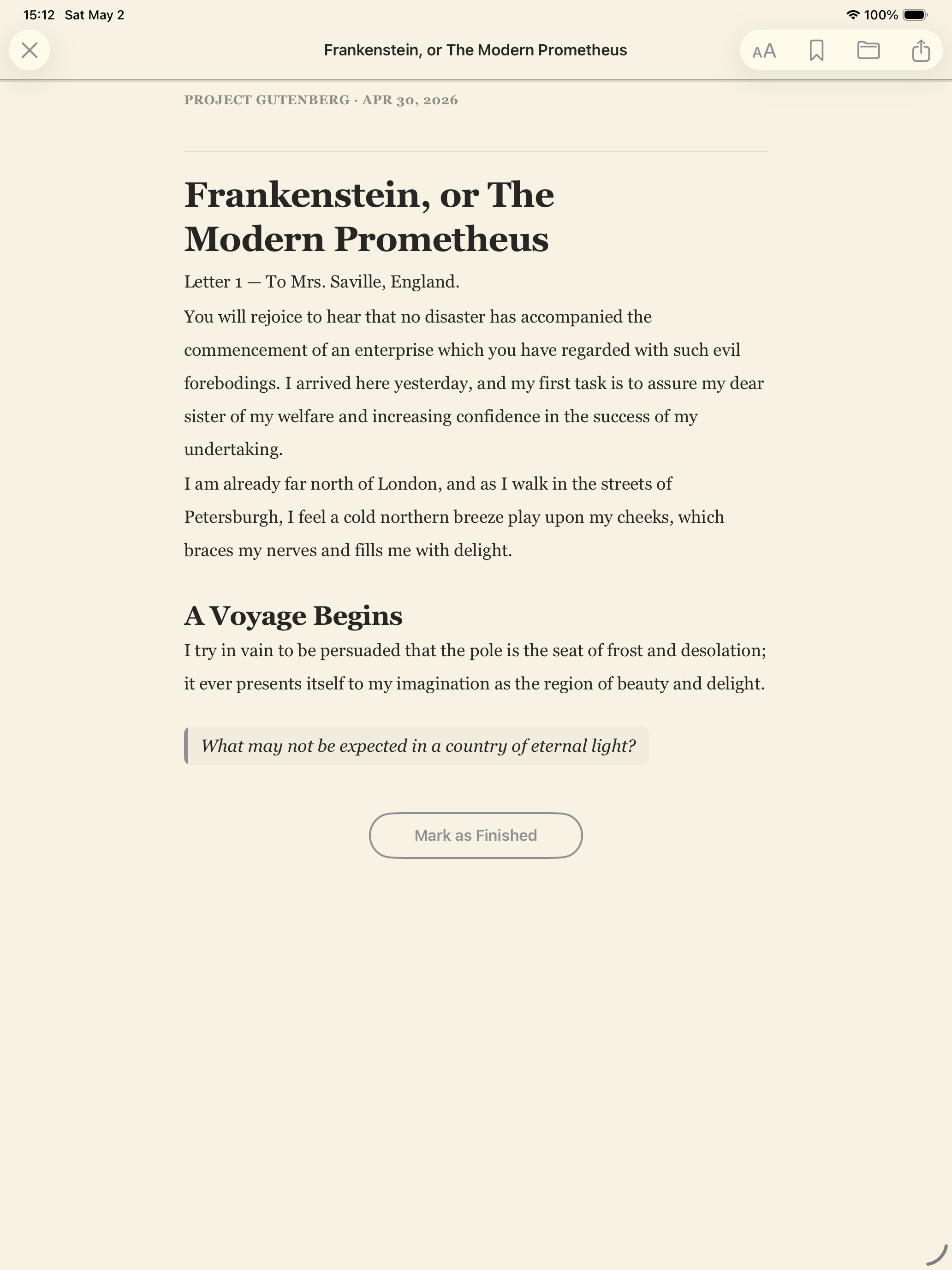 Read article reader on iPad — sepia theme