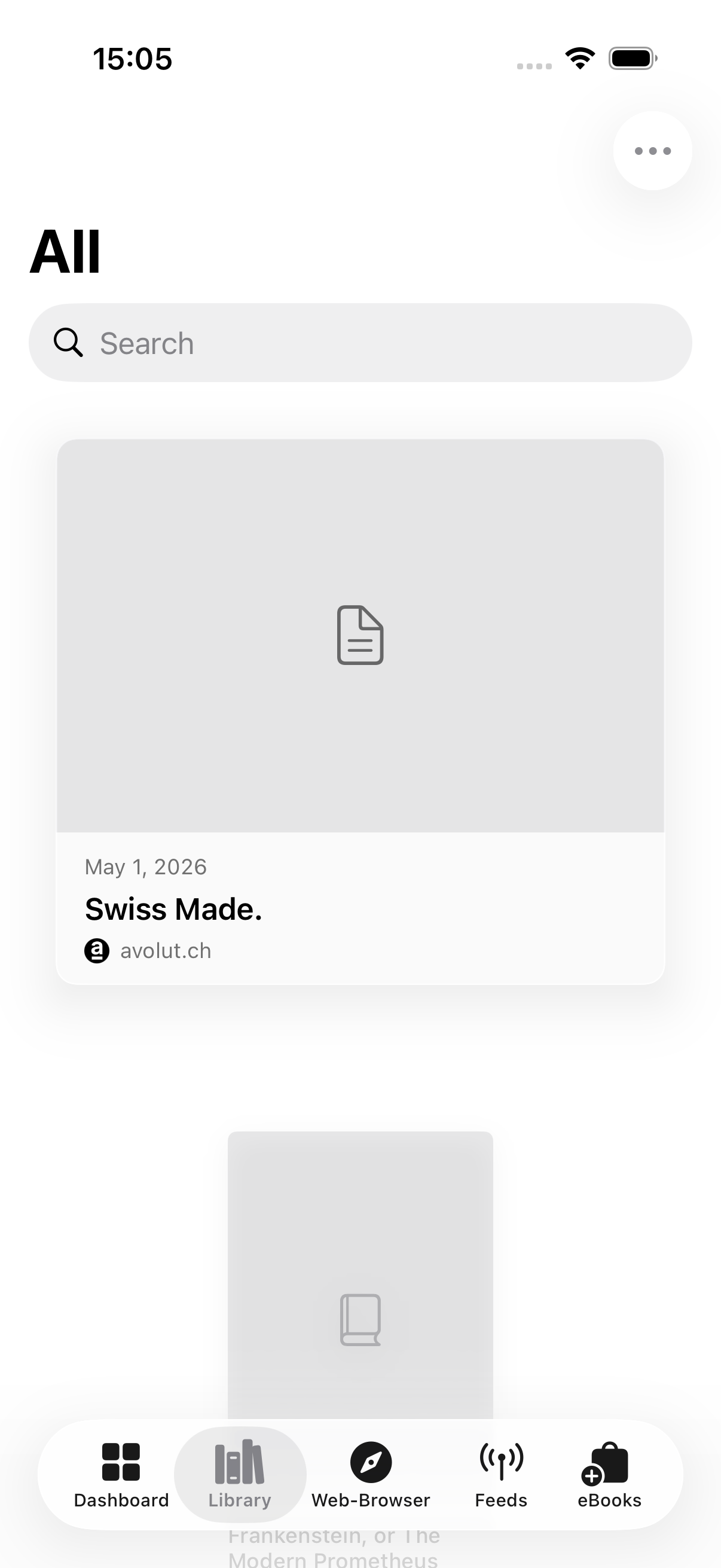 Read library on iPhone — list of saved articles