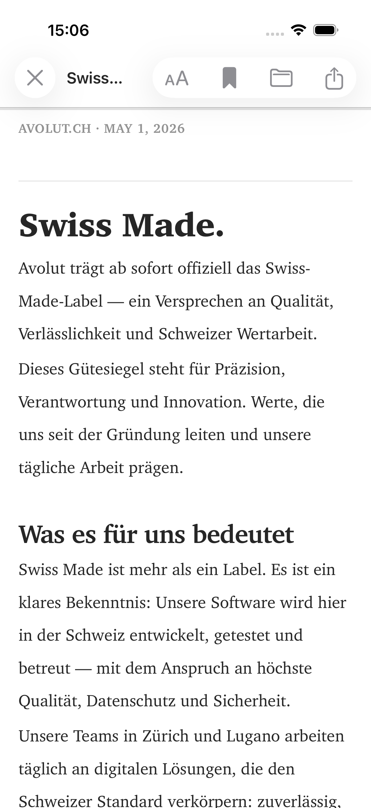 Read article reader on iPhone — light theme