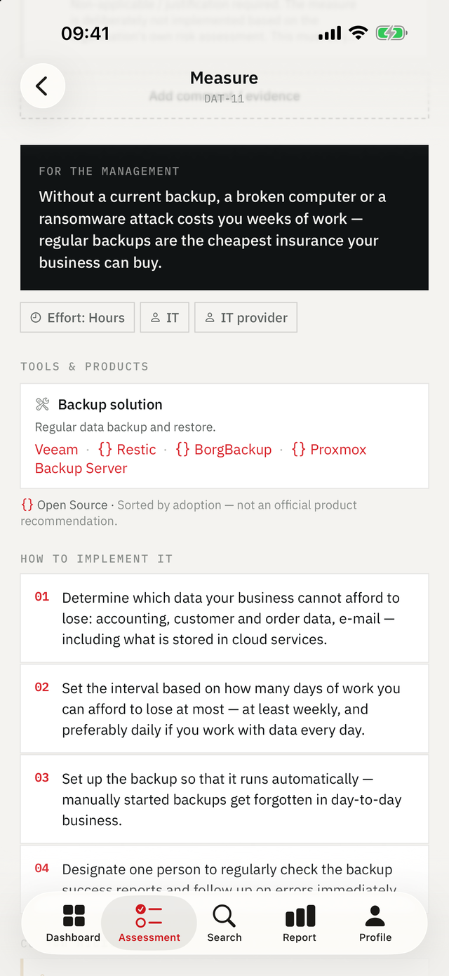 KMU Cyber-Audit on iPhone — Guidance: Steps, common mistakes, effort, and the audit evidence.