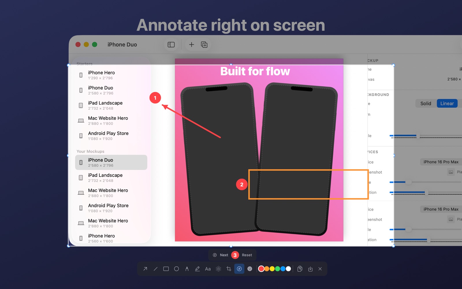Inline editor with floating annotation toolbar.